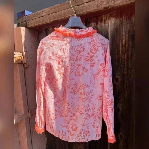 SAIL TO SABLE CORAL TOILE RUFFLE
NECK TOP - Picture 4 of 6